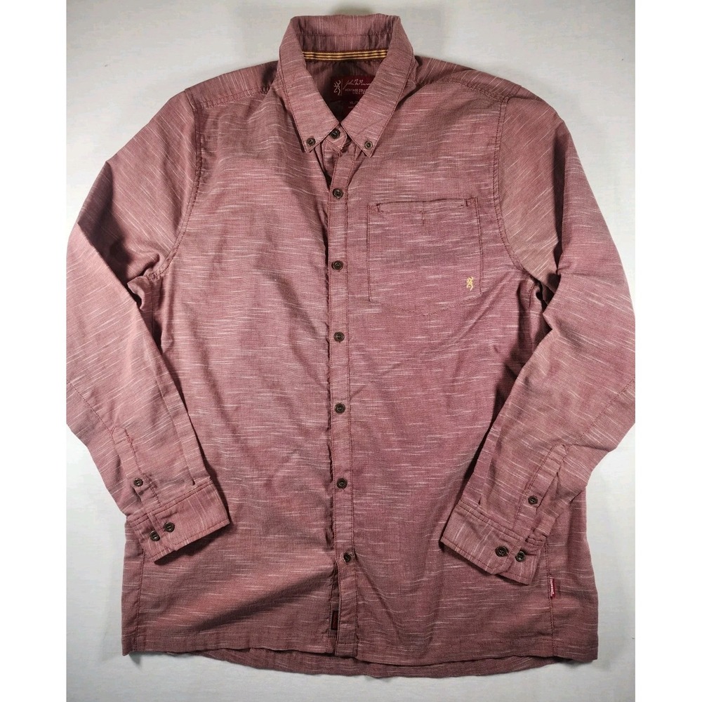 John M Browning Button Down Shirt Mens XL Maroon Heritage Collection Long Sleeve